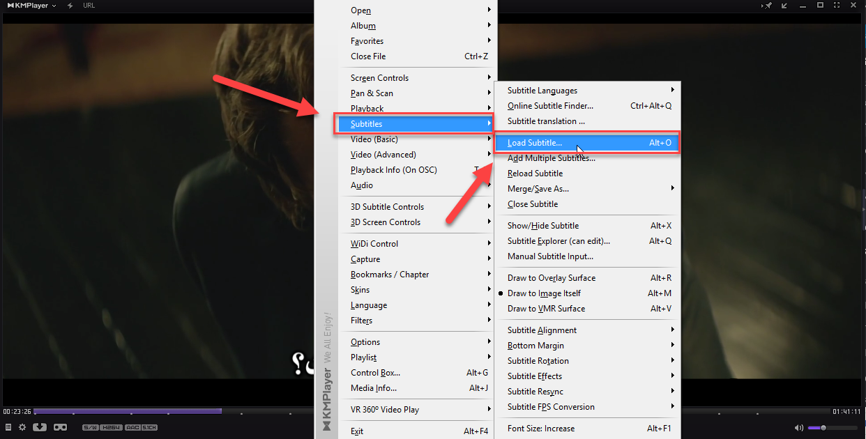 اجرای همزمان 2 زیرنویس در برنامه kmplayer